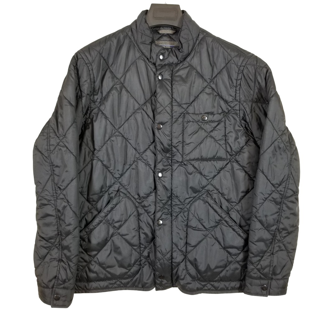 J.Crew‎ Mens Quilted Jacket Black Primaloft Insulated Snap Front Coat Medium